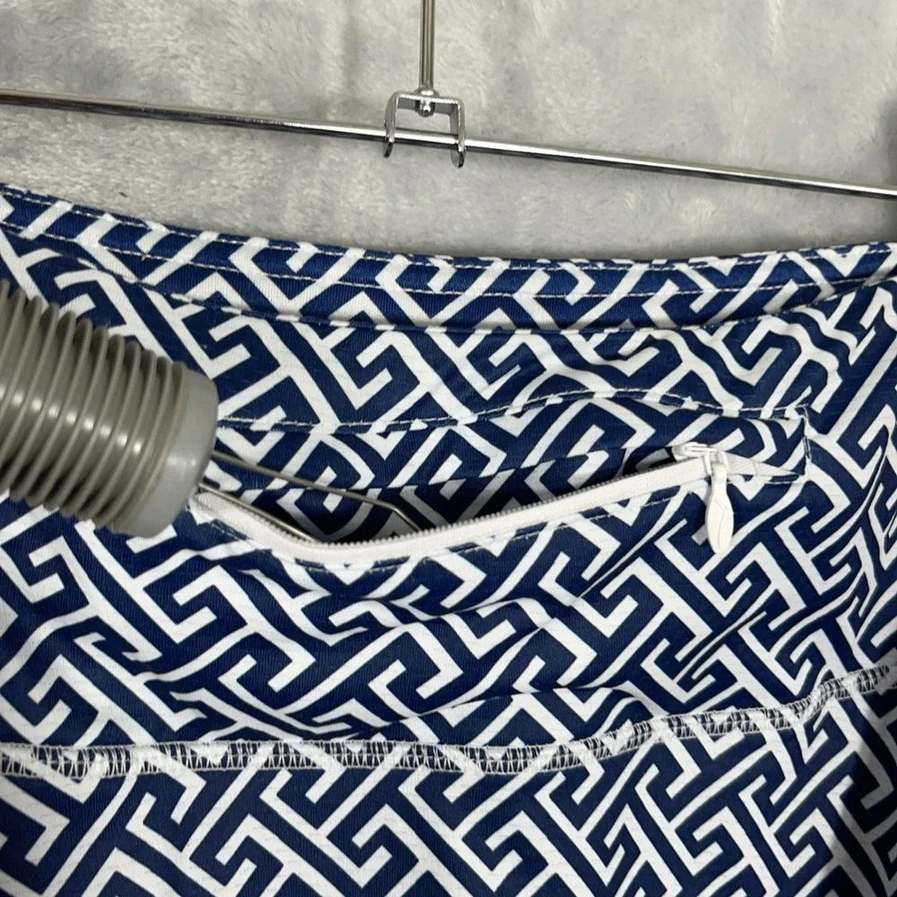 X by Gottex Womens Skort Medium Navy Blue Greek Key Ruffle Active Tennis Golf